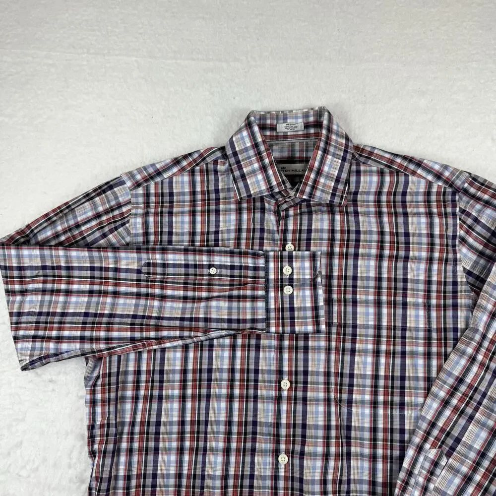 Peter Millar Shirt Mens Size M Multicolor Plaid Long Sleeve Button Up Cotton